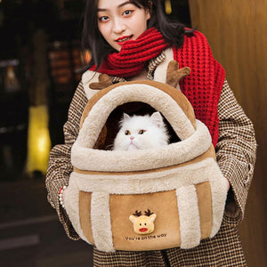 Plush Winter Pet Carrier Backpack With Convenient Hand Warmers