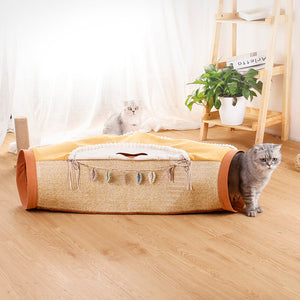 Red Pet Cat Tunnel Toy With Interactive Drilling Hole Design